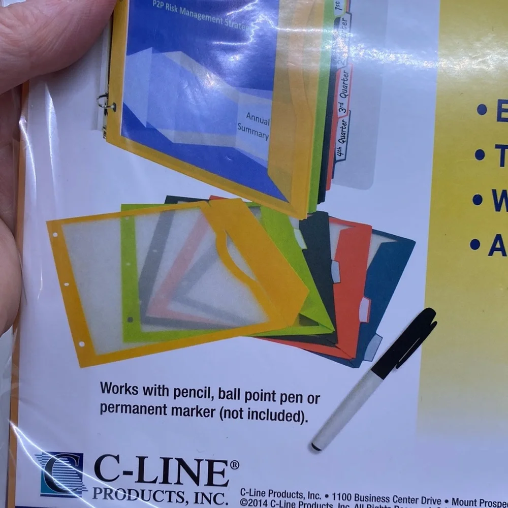 NWT C-Line 5-Tab Binder Pockets With Write-On Index Tabs